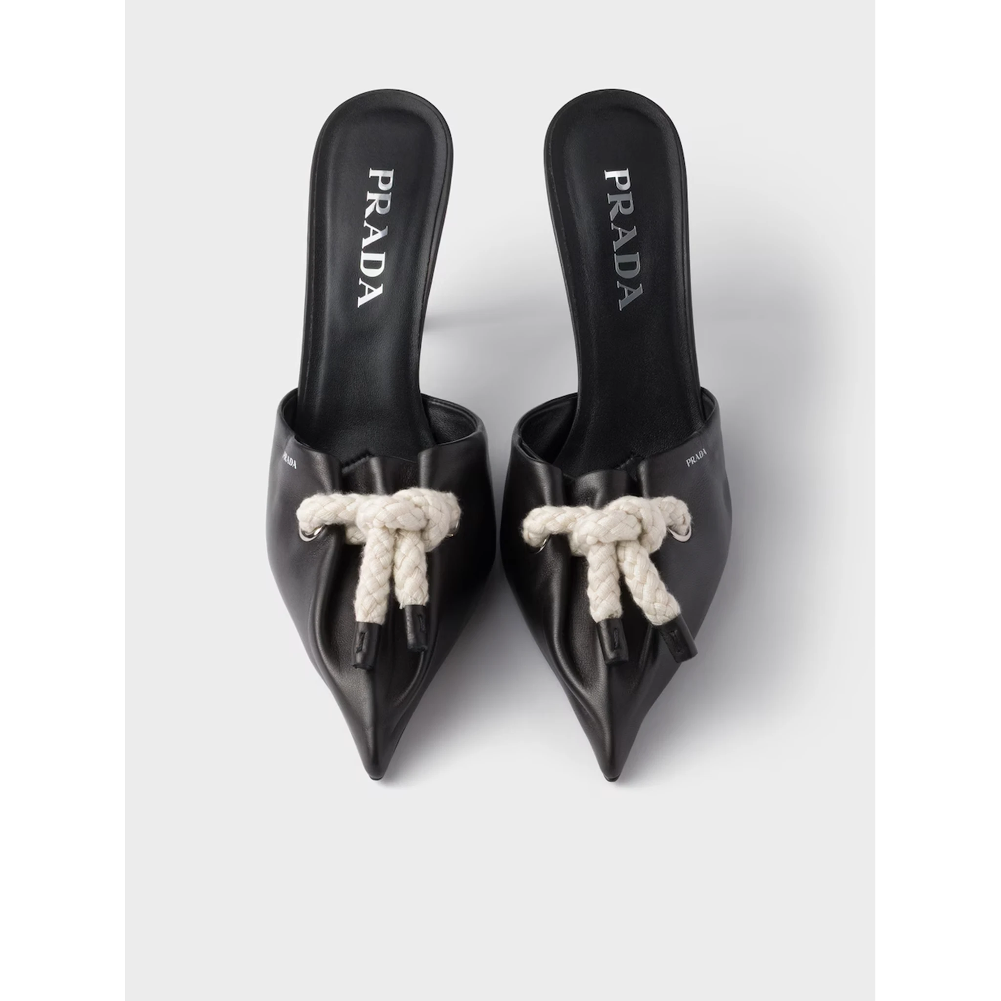 Black Nappa Leather Rope Detail Sandals