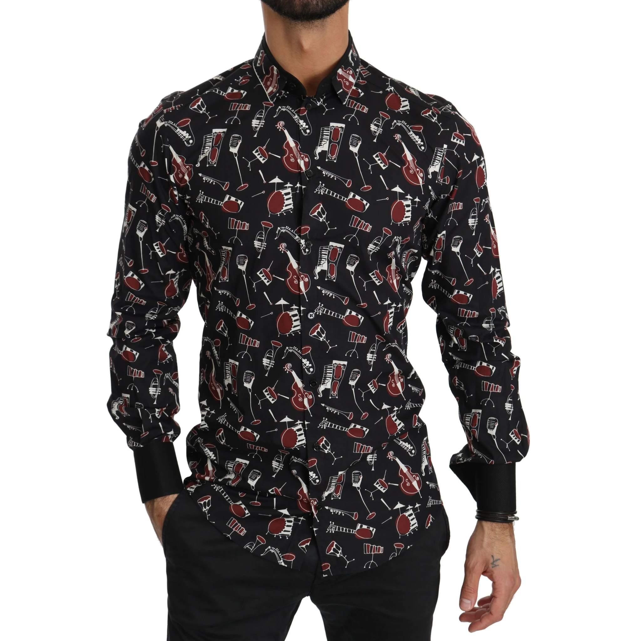 Black Musical Instrument Slim fit Shirt