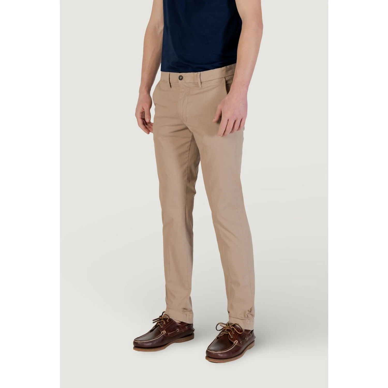 Beige Cotton Skinny Pants