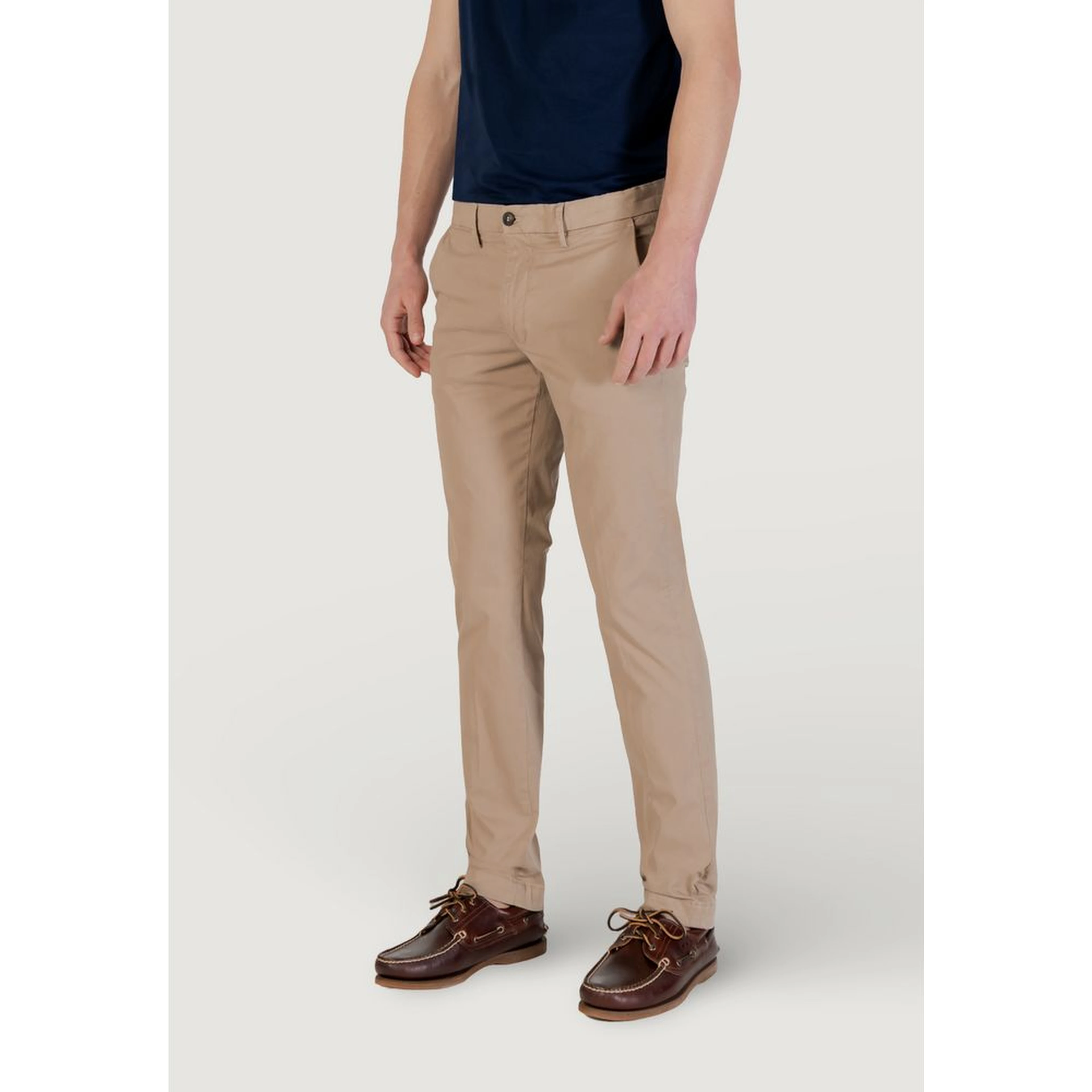 Beige Cotton Skinny Pants