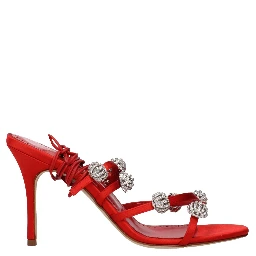 Red Satin Stiletto Heel Sandals