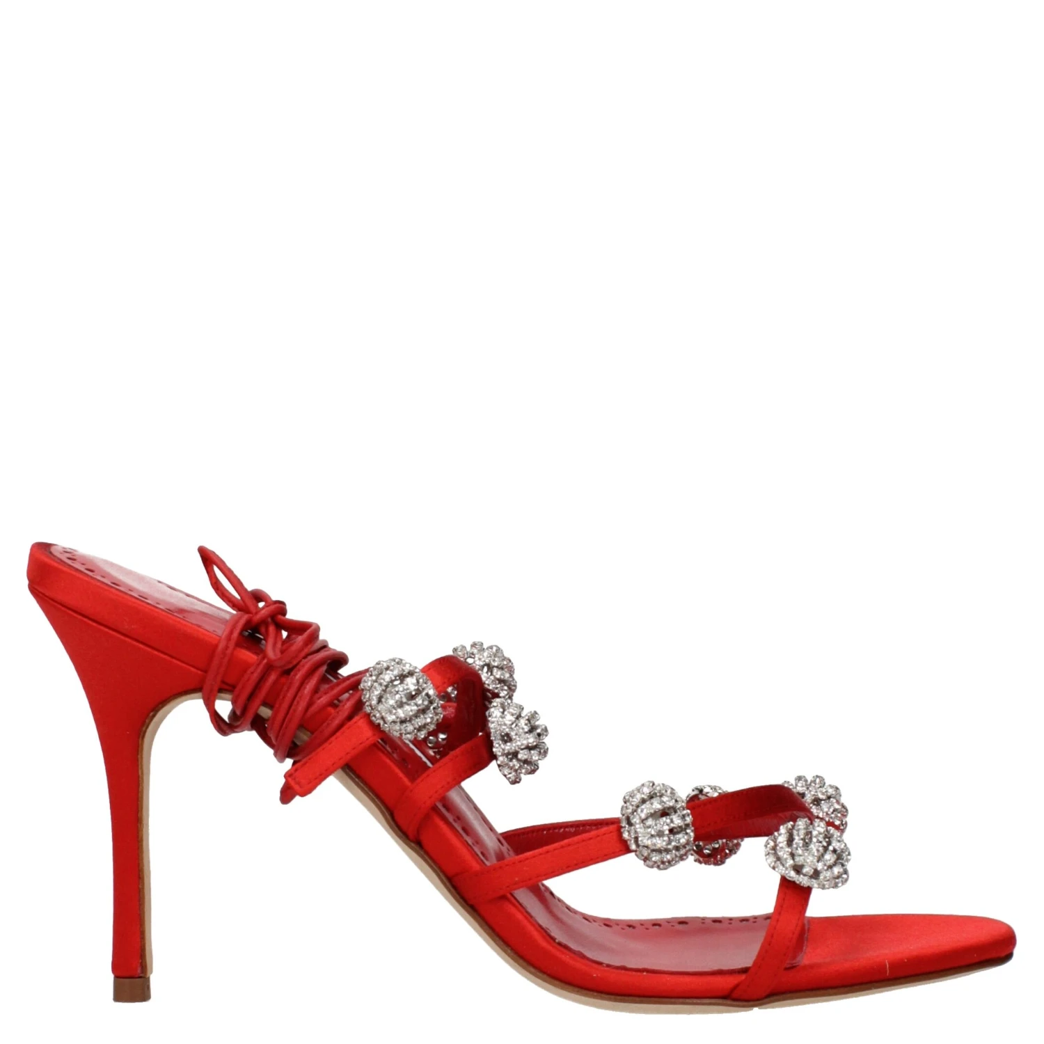 Red Satin Stiletto Heel Sandals