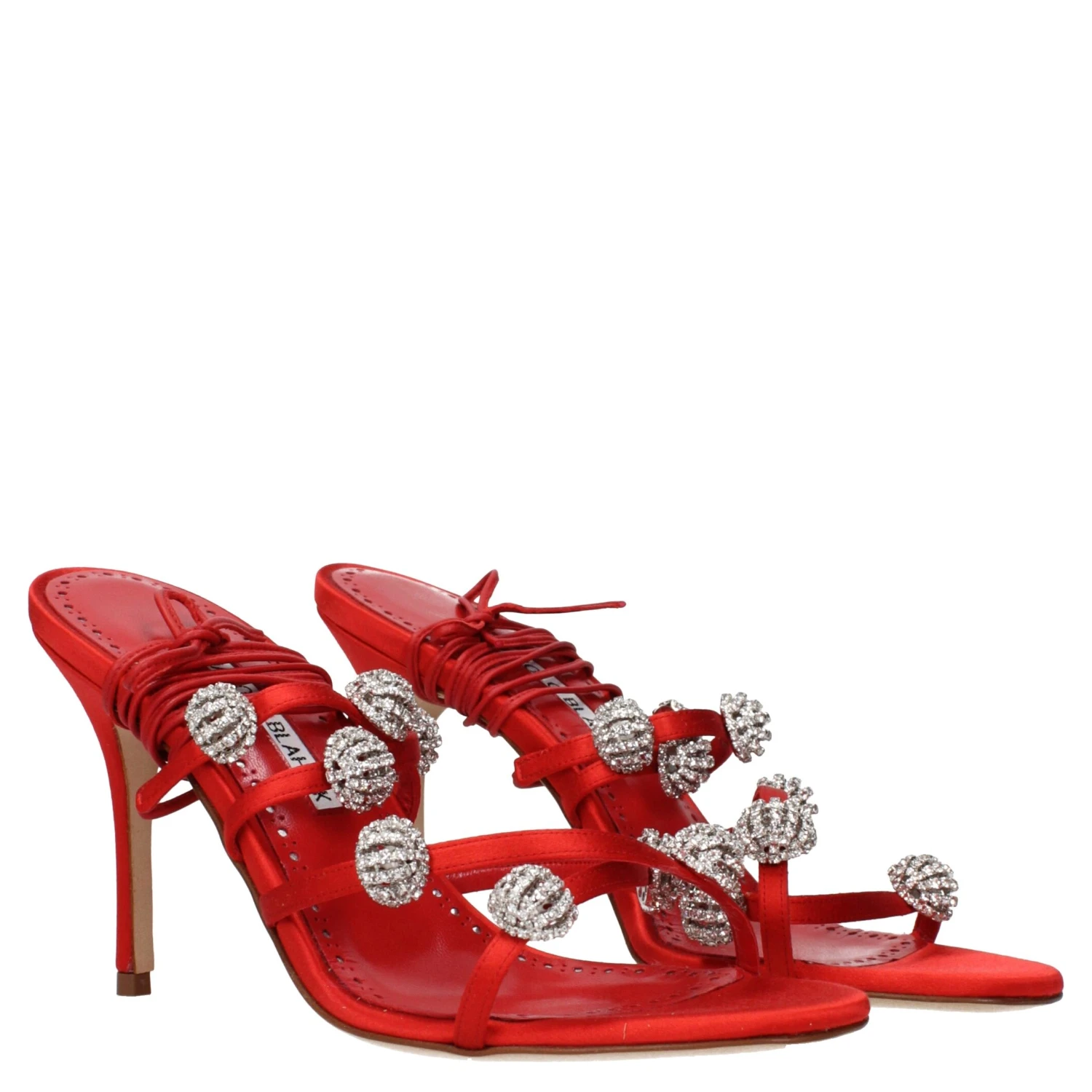 Red Satin Stiletto Heel Sandals
