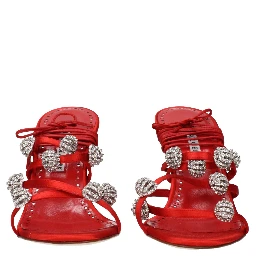 Red Satin Stiletto Heel Sandals