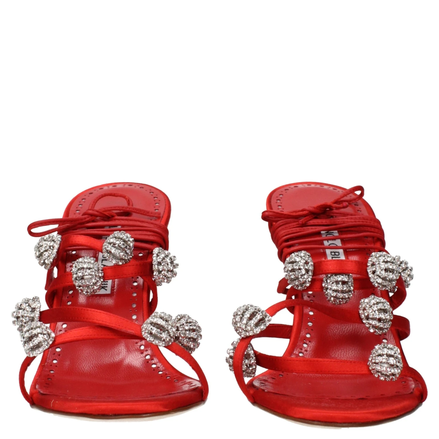 Red Satin Stiletto Heel Sandals