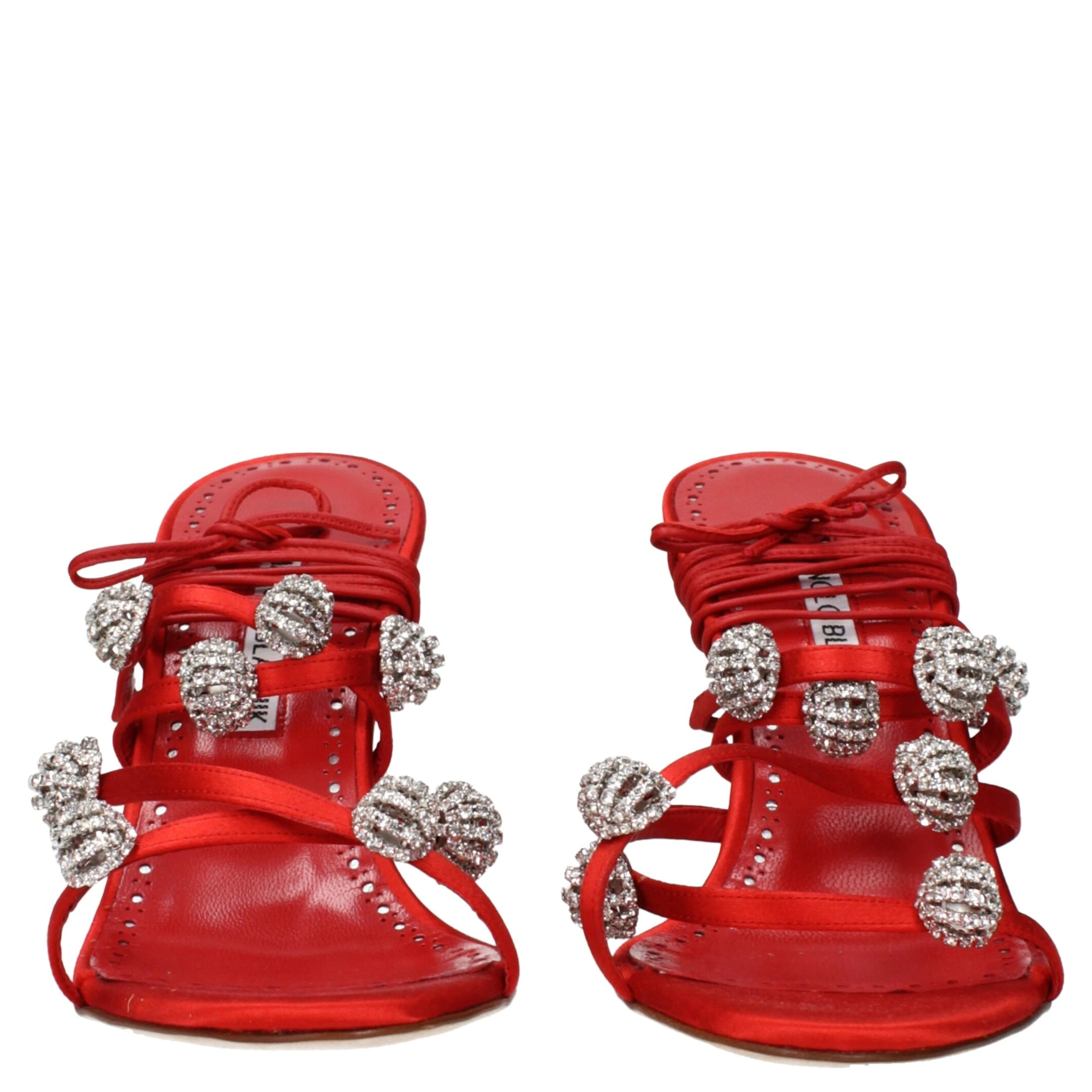 Red Satin Stiletto Heel Sandals
