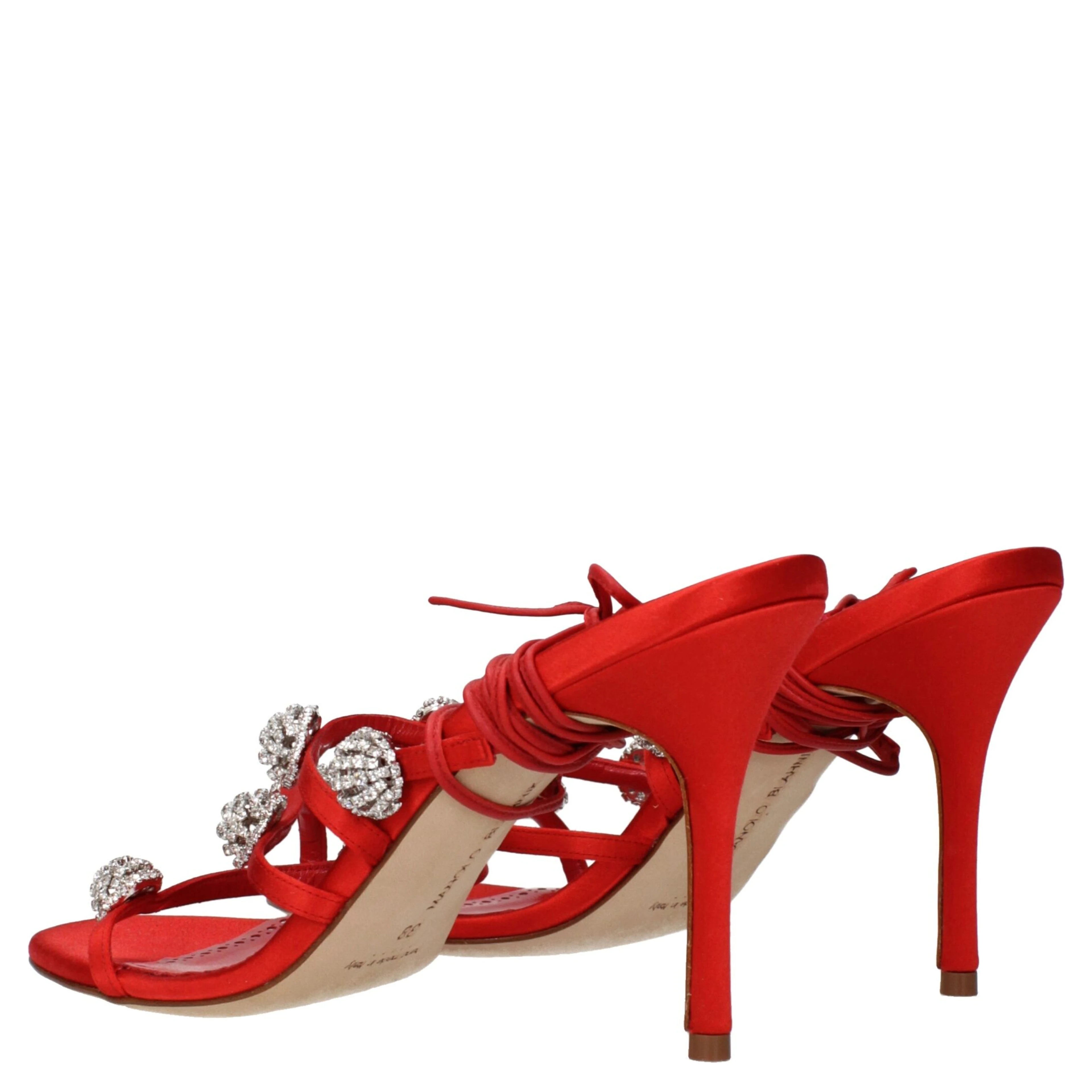 Red Satin Stiletto Heel Sandals