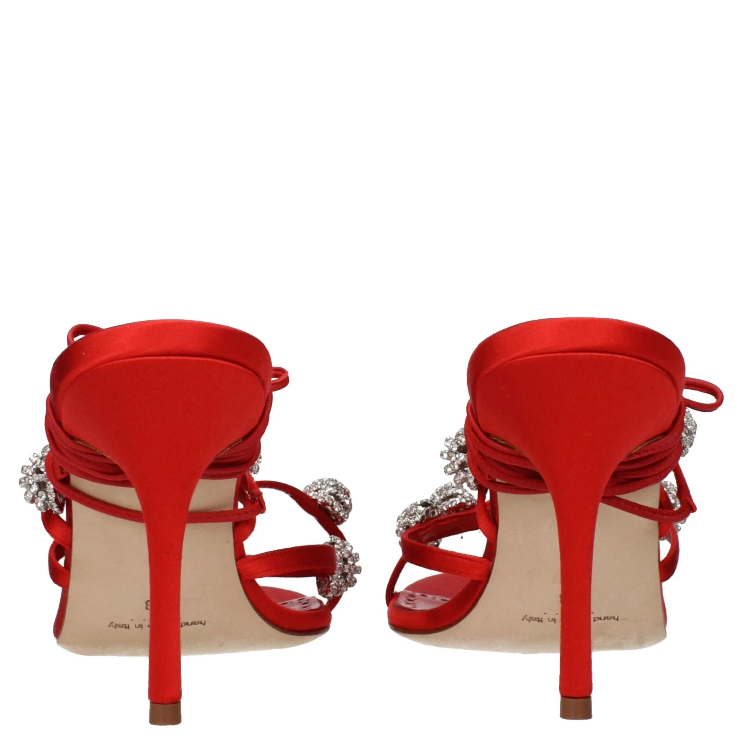 Red Satin Stiletto Heel Sandals