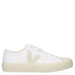 White Fabric Low Top Sneakers