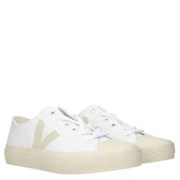 White Fabric Low Top Sneakers
