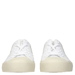 White Fabric Low Top Sneakers