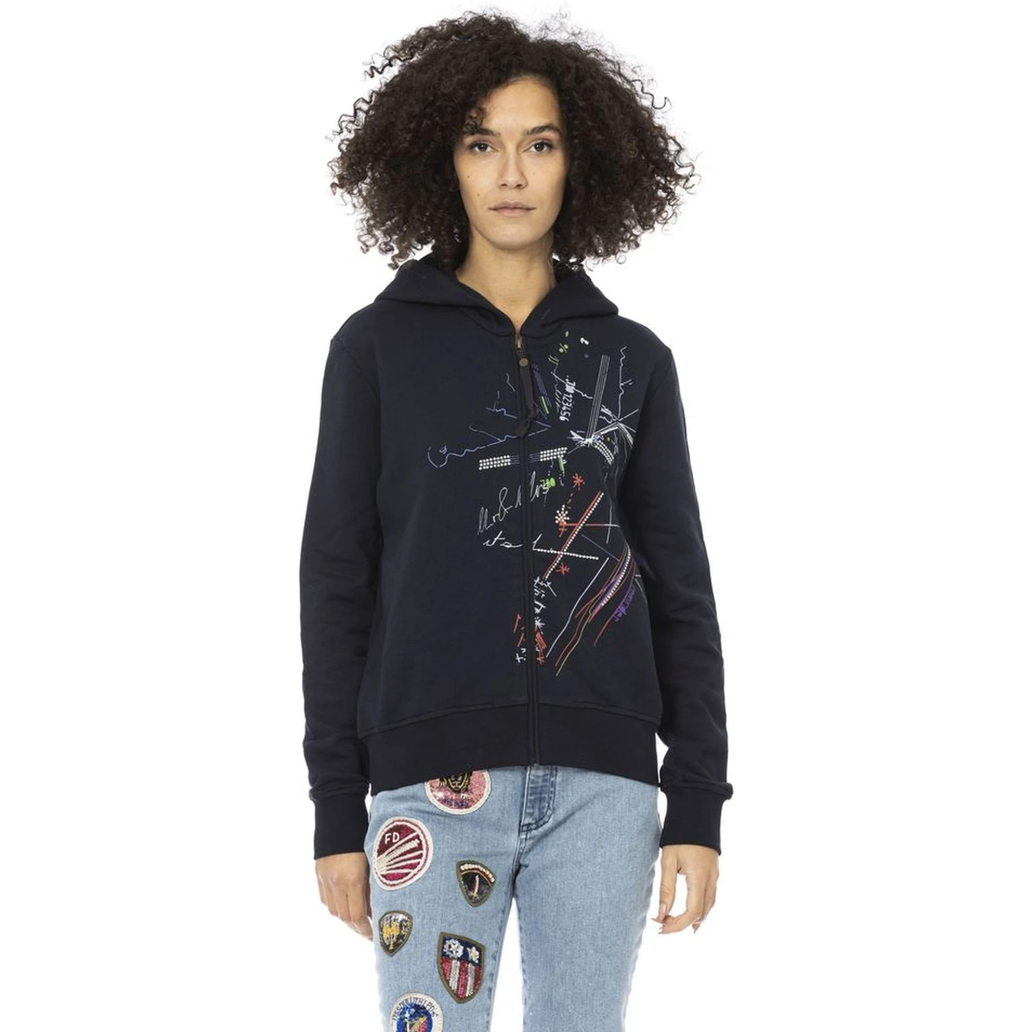 Blue Cotton Women Sweatshirt