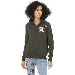 Green Cotton Women Hoodie