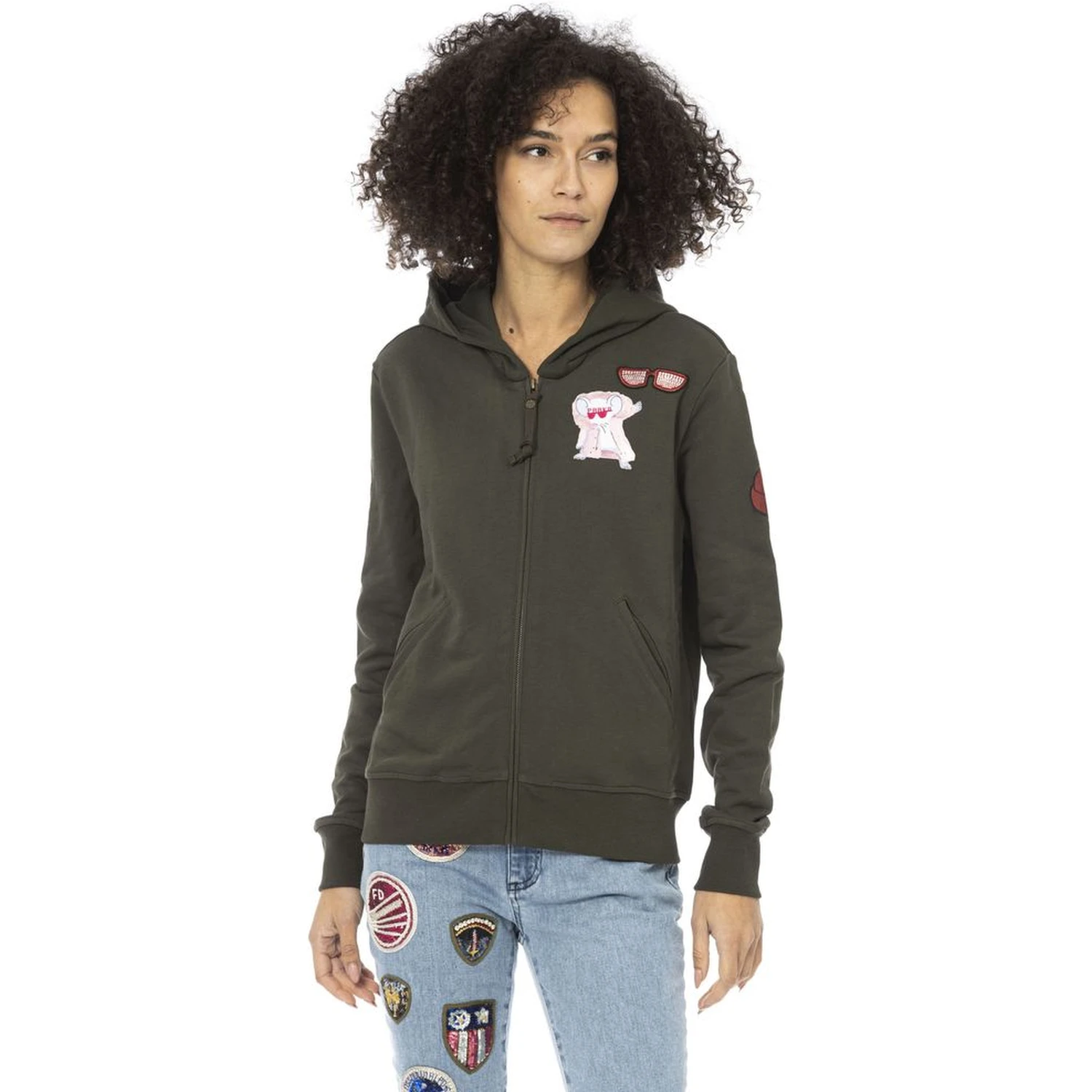 Green Cotton Women Hoodie