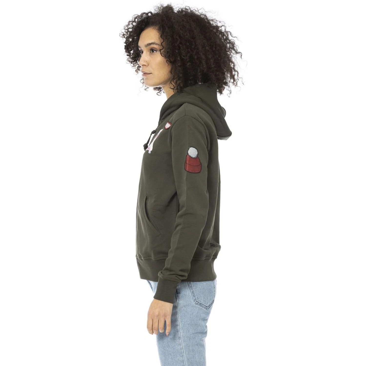 Green Cotton Women Hoodie