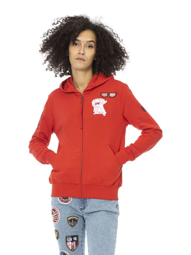 Red Cotton Women Sweatshirt Top