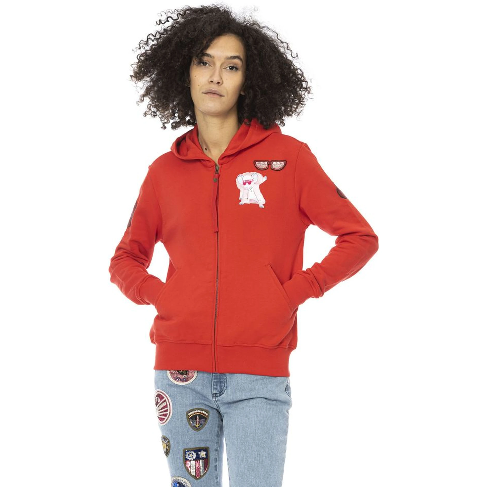 Red Cotton Women Sweatshirt Top