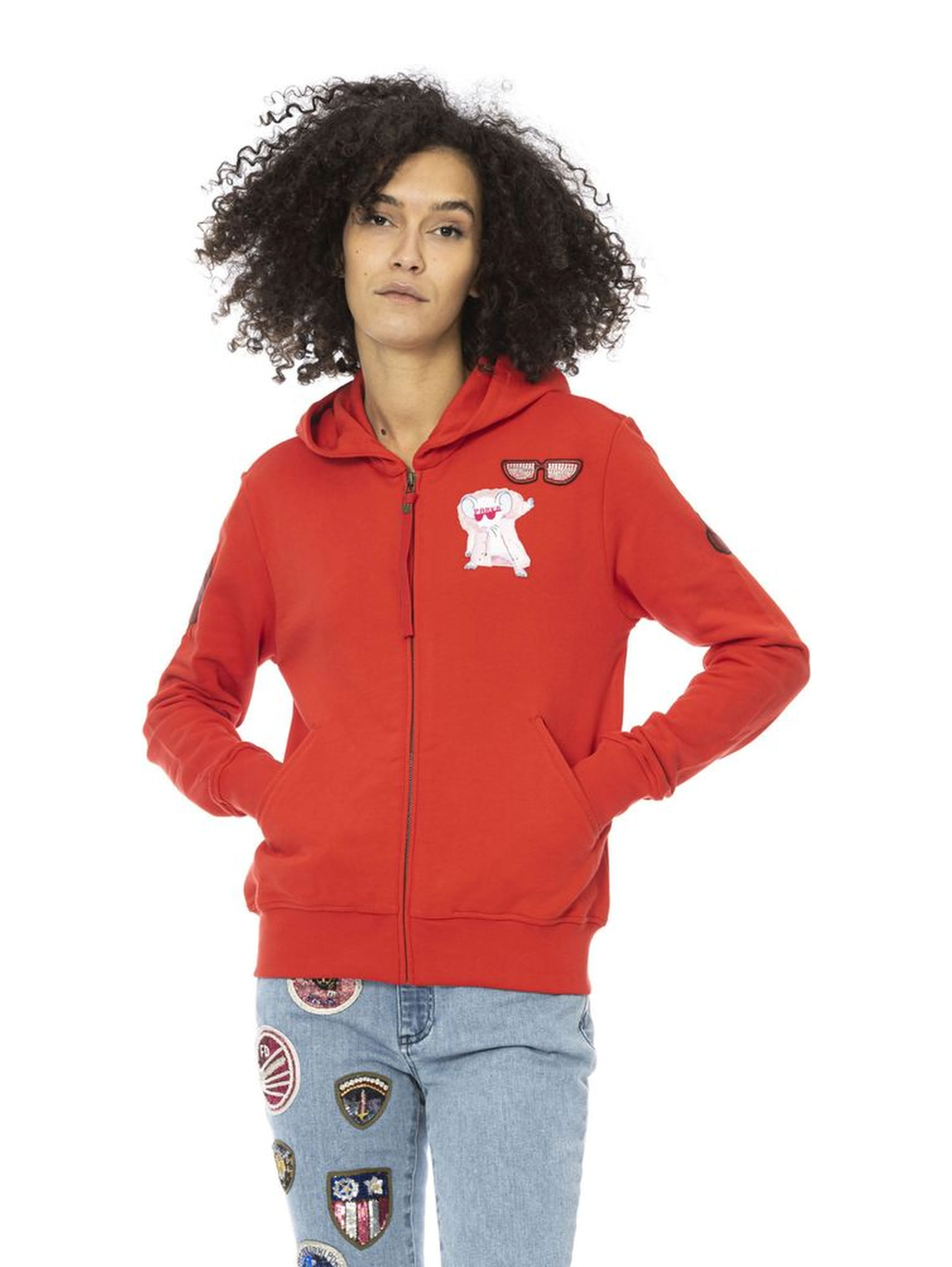 Red Cotton Women Sweatshirt Top