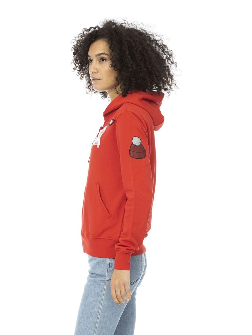 Red Cotton Women Sweatshirt Top