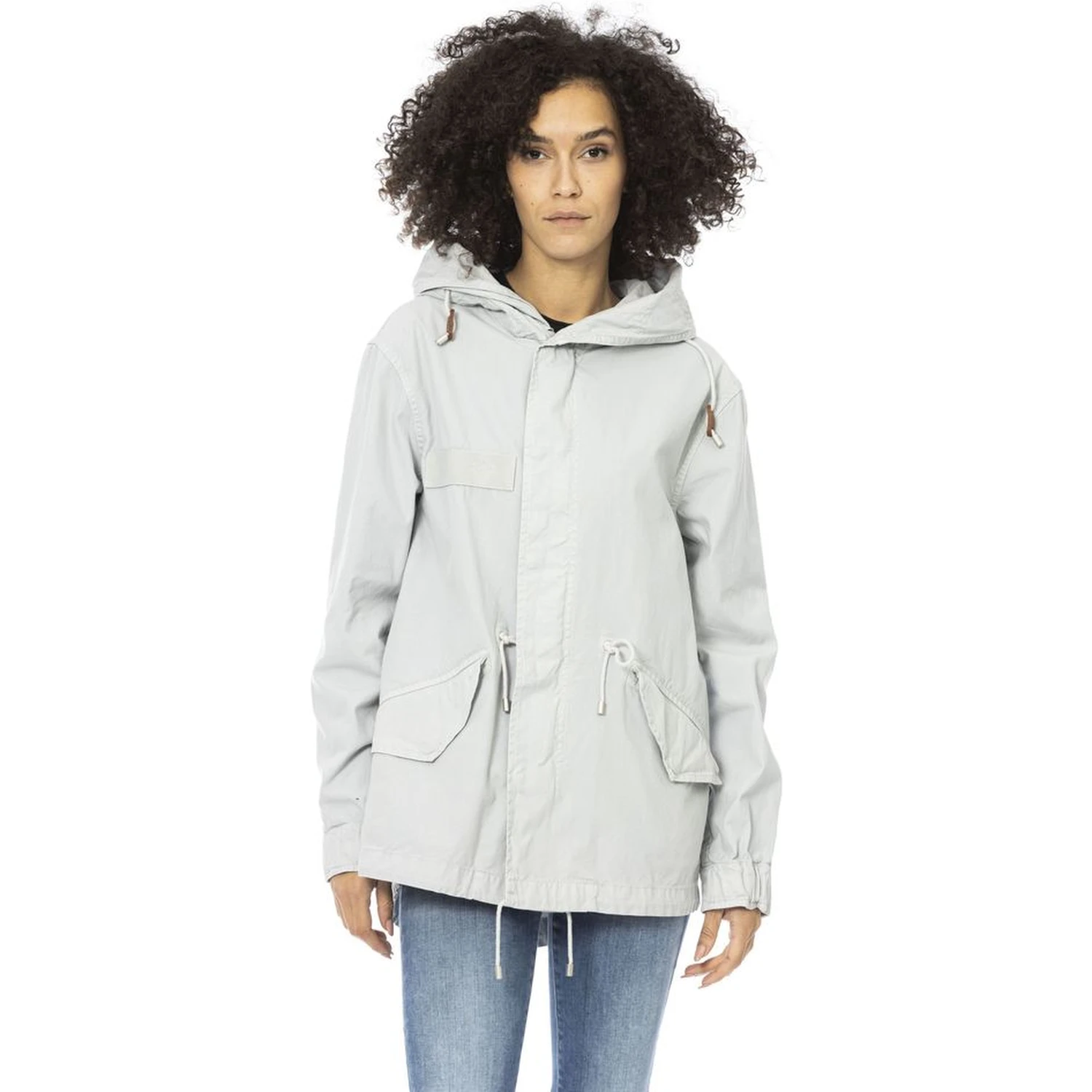 Silver Cotton Women Parka Jacket
