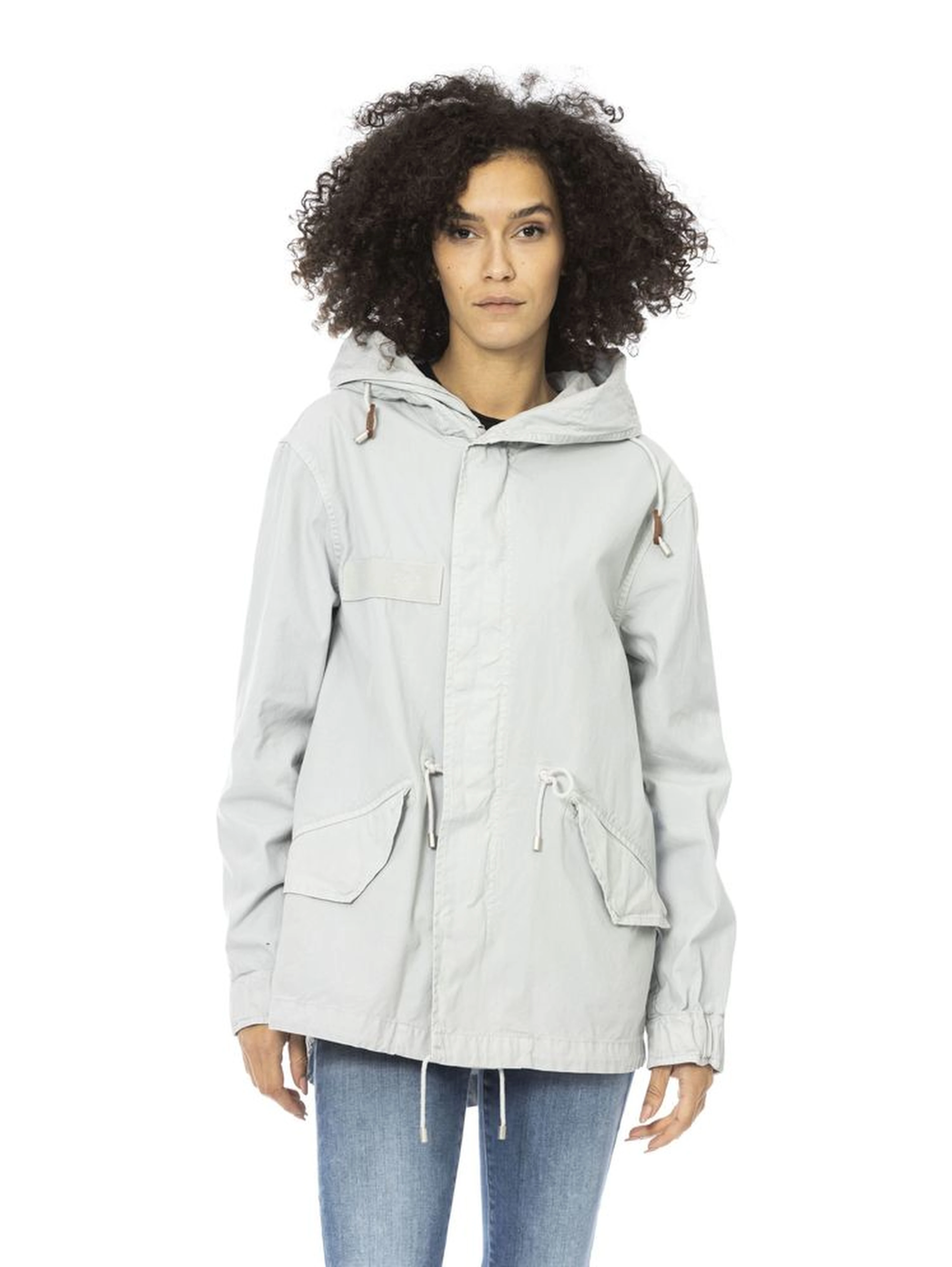 Silver Cotton Women Parka Jacket