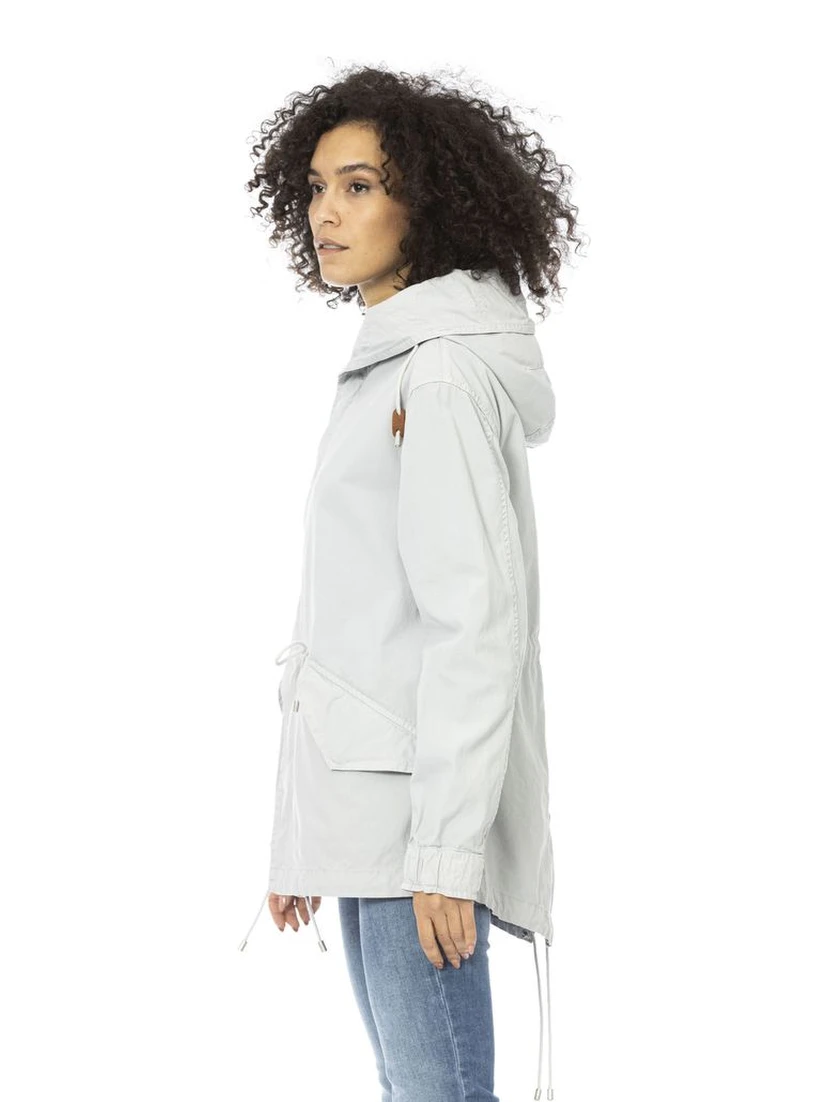 Silver Cotton Women Parka Jacket