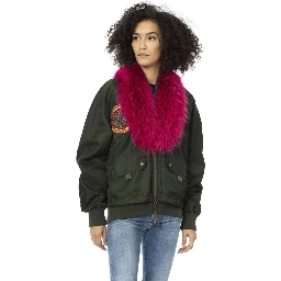 Green Polyamide Women Bomber Jacket
