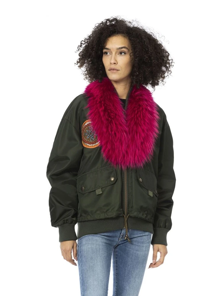 Green Polyamide Women Bomber Jacket