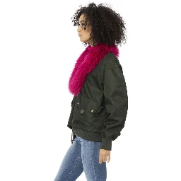 Green Polyamide Women Bomber Jacket
