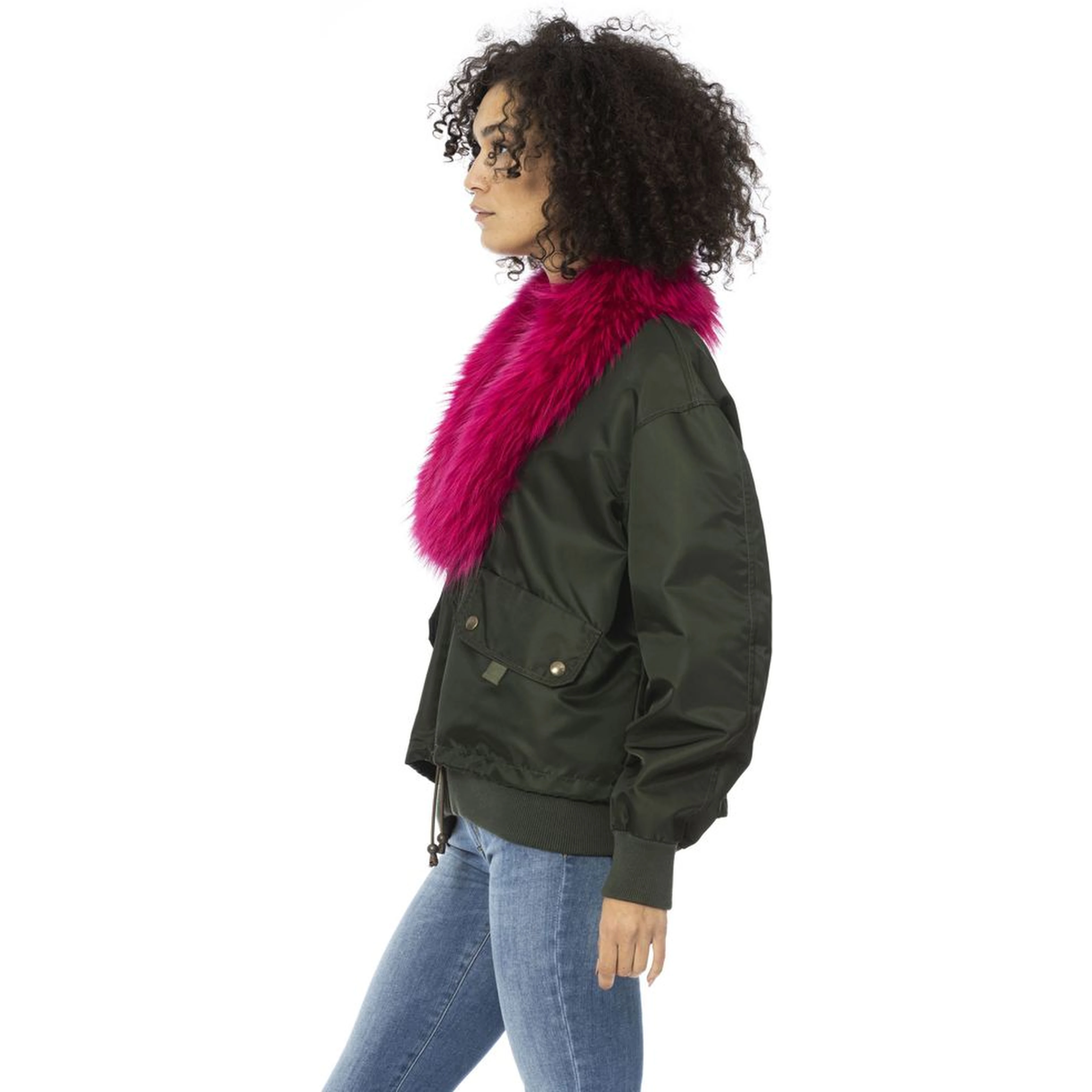 Green Polyamide Women Bomber Jacket