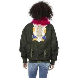 Green Polyamide Women Bomber Jacket