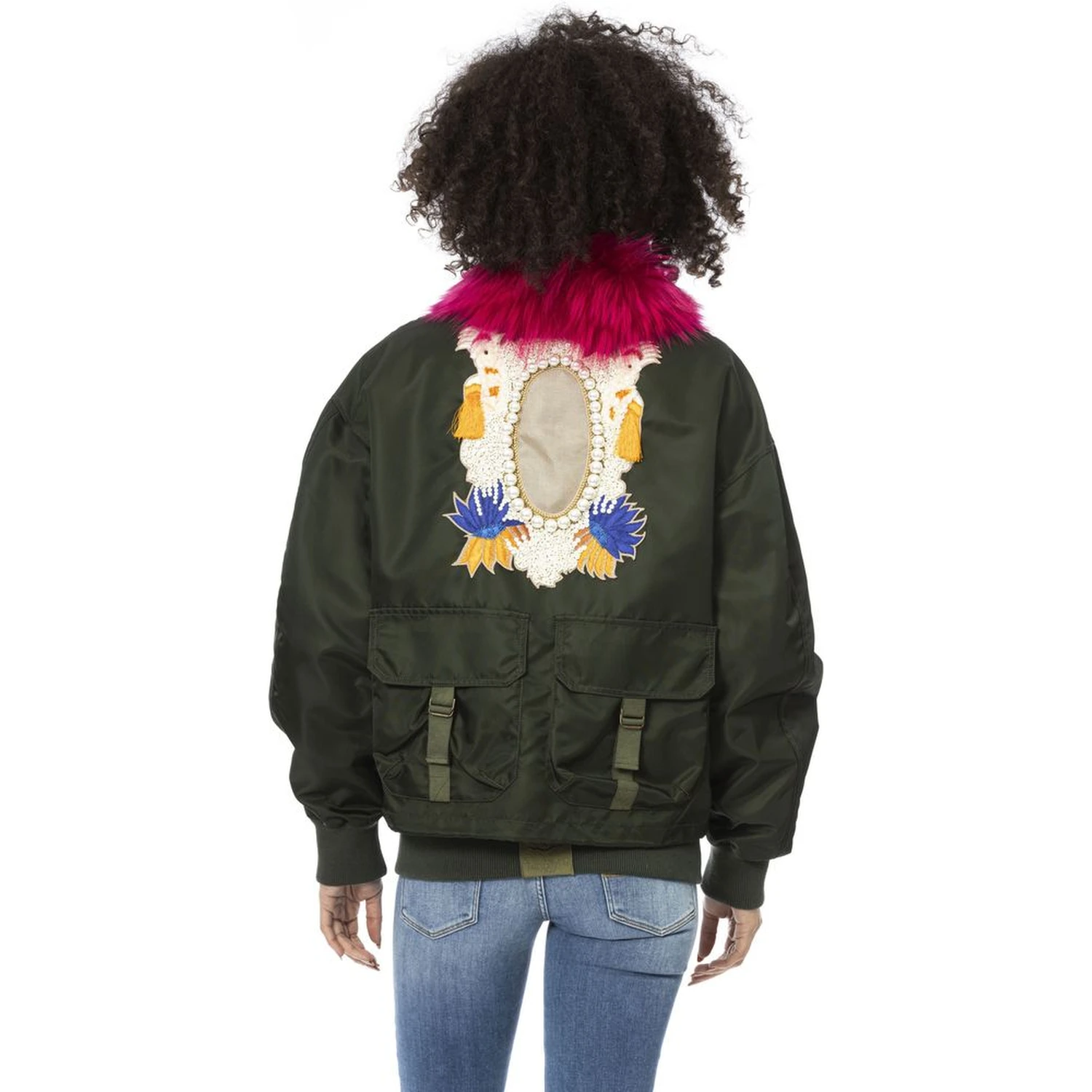 Green Polyamide Women Bomber Jacket