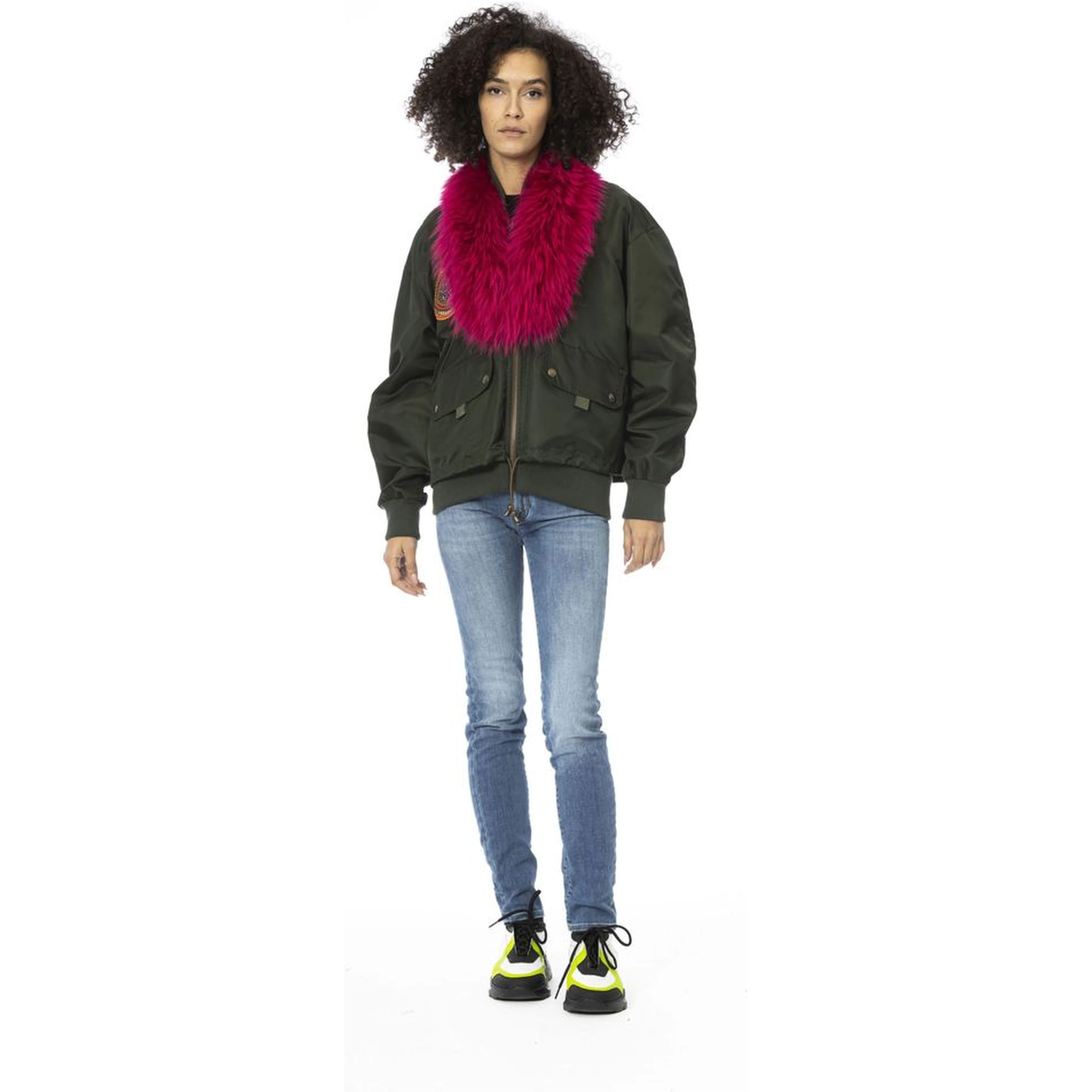 Green Polyamide Women Bomber Jacket