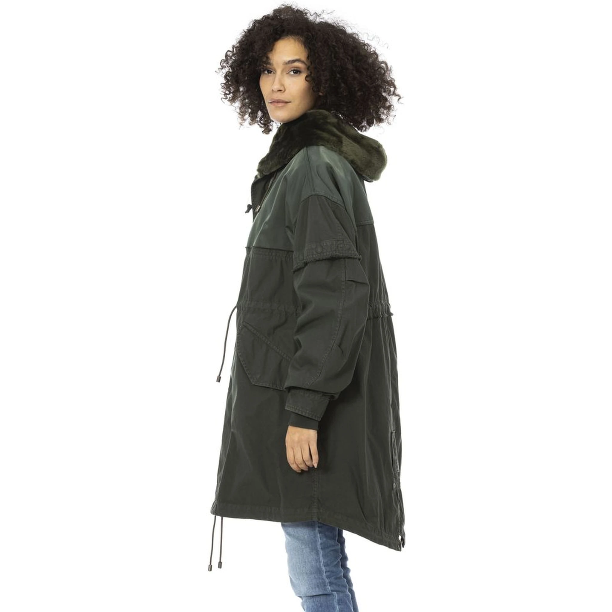Green Cotton Women Parka