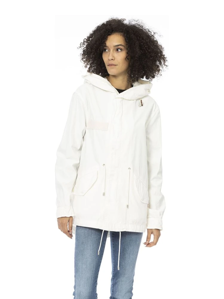 White Cotton Women Parka Jacket