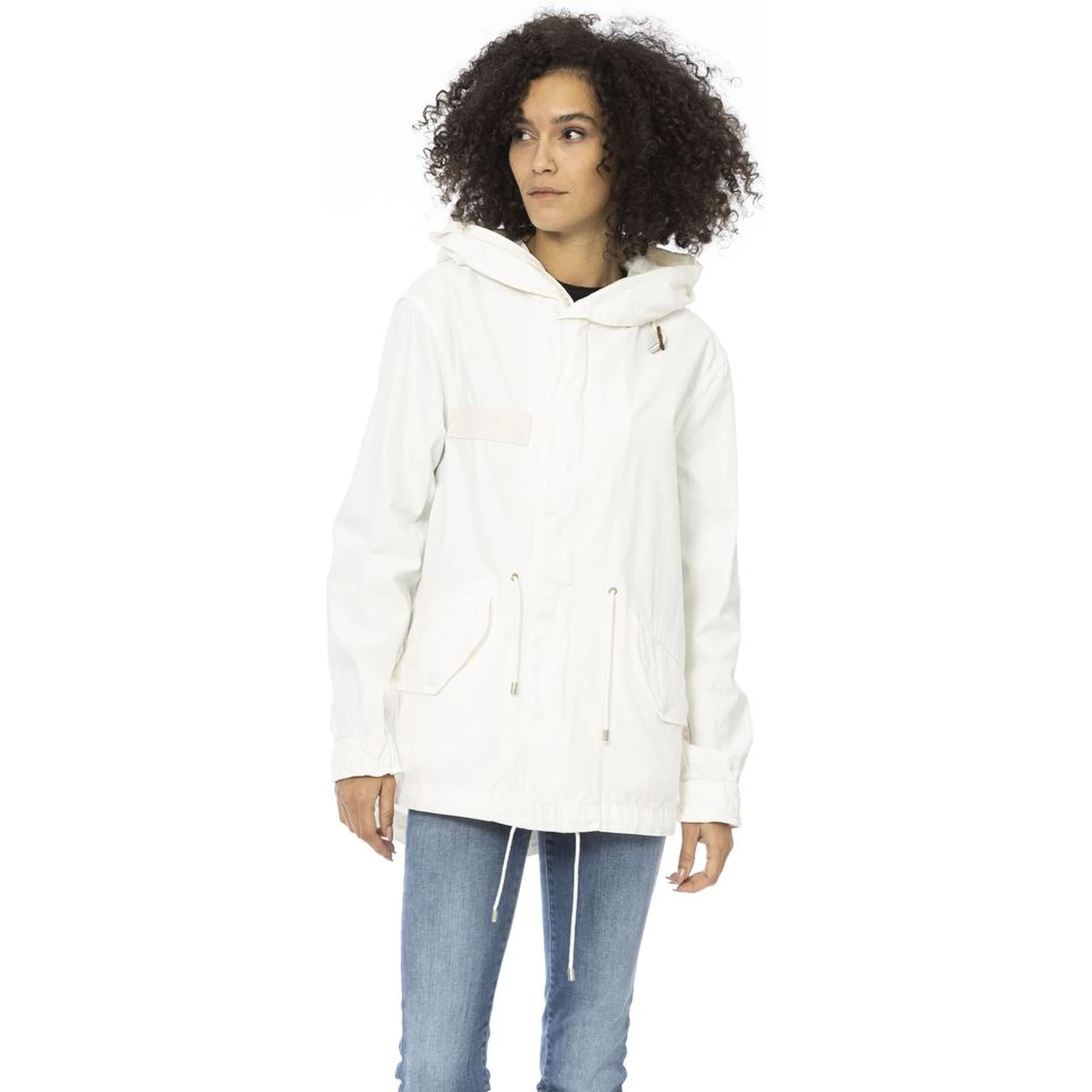 White Cotton Women Parka Jacket