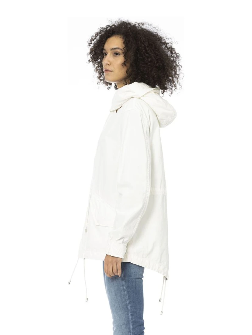 White Cotton Women Parka Jacket