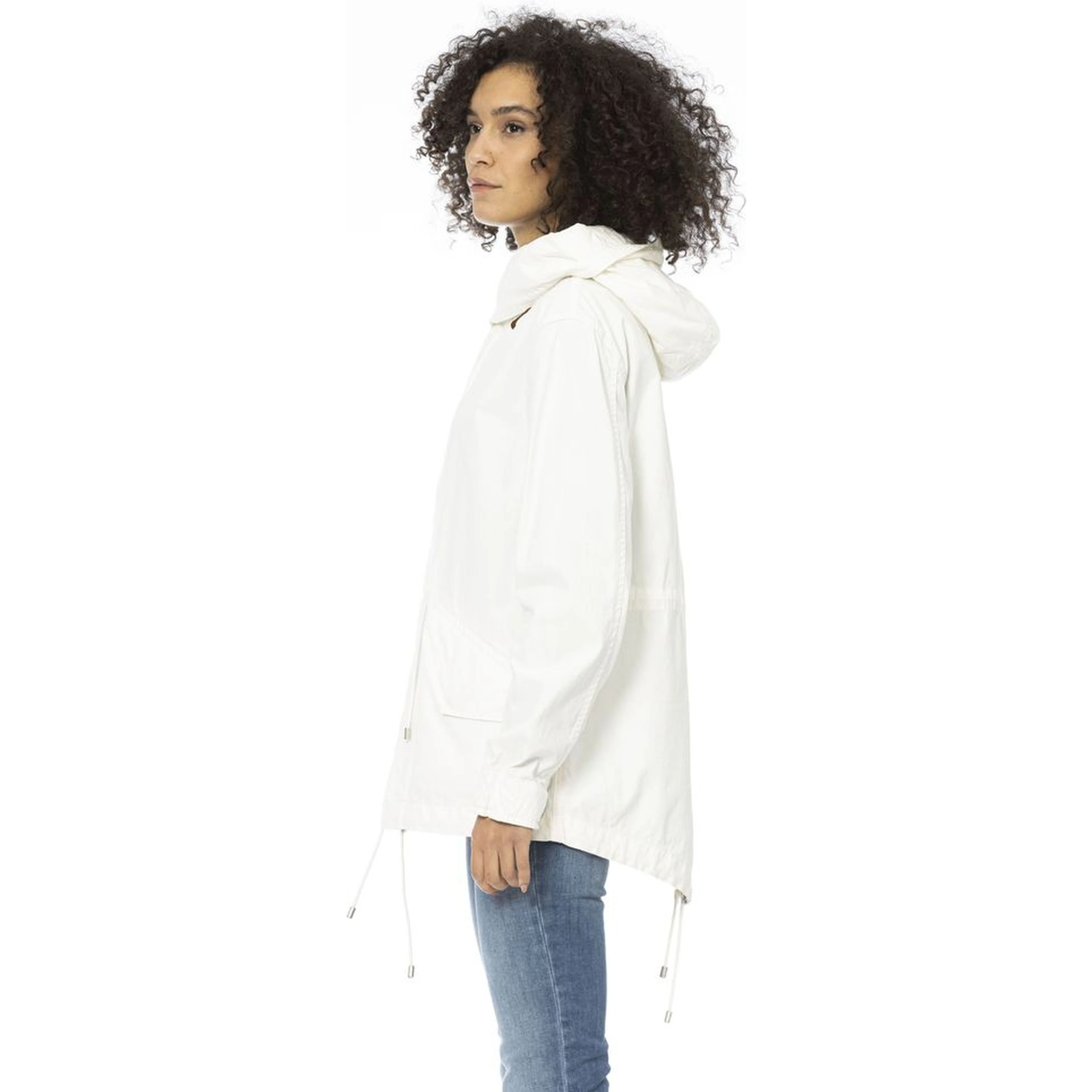 White Cotton Women Parka Jacket