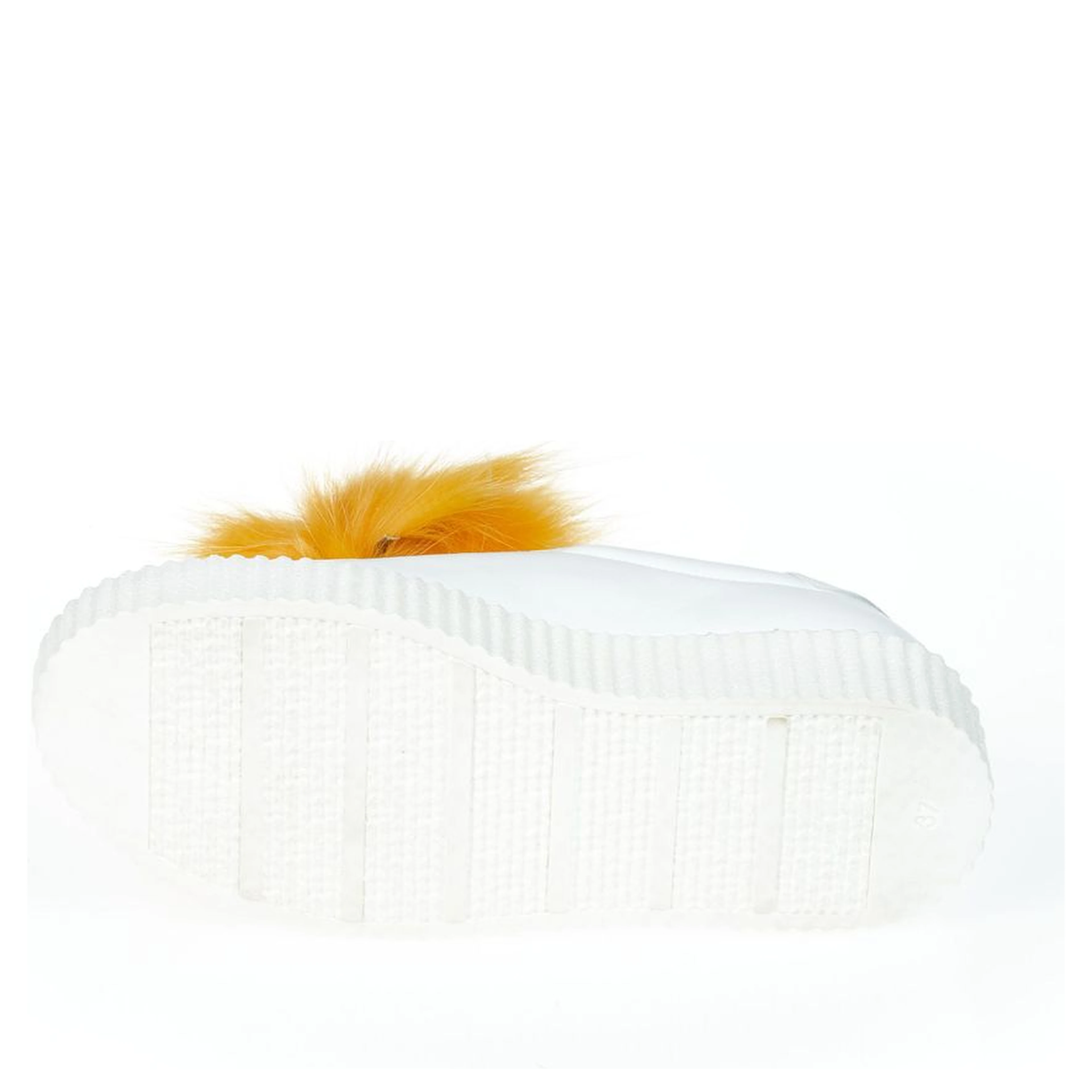 White Textile Women Sneaker With Real Fur Pom Poms