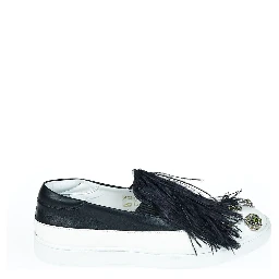 Black Leather Women Slip-On Shoe