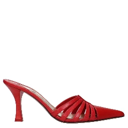 Red Leather Stiletto Heel Sandals