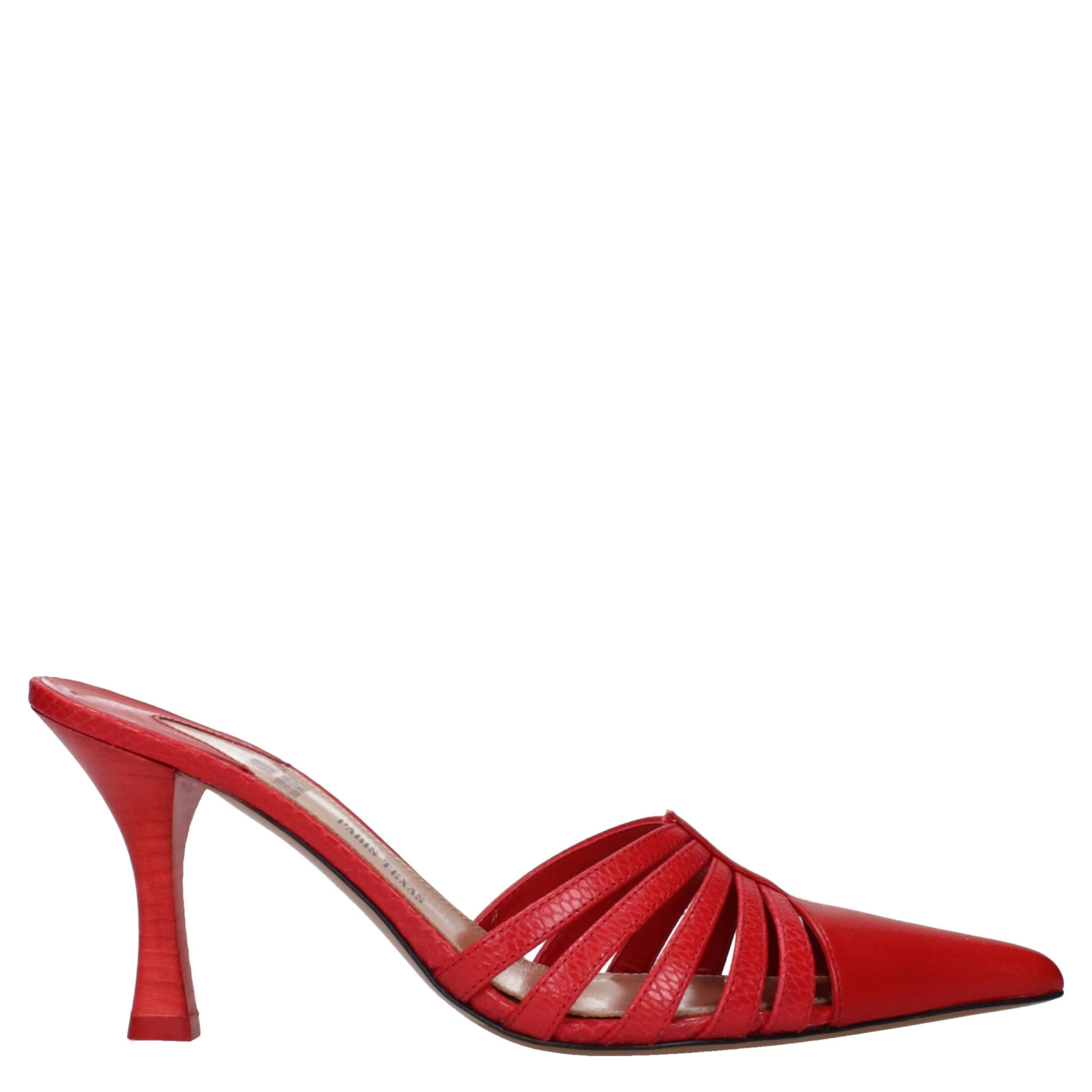 Red Leather Stiletto Heel Sandals