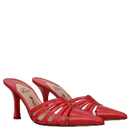 Red Leather Stiletto Heel Sandals