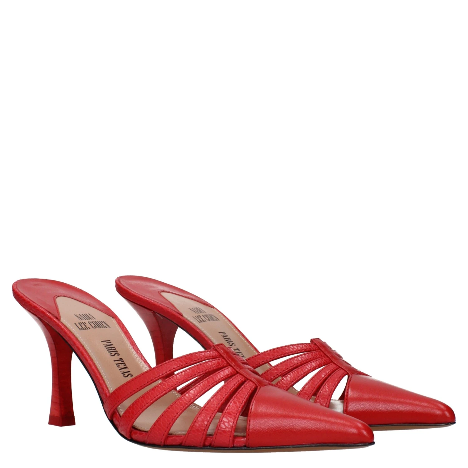 Red Leather Stiletto Heel Sandals