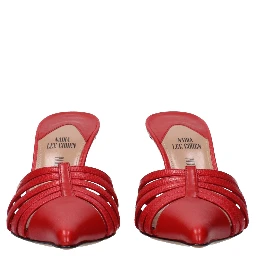 Red Leather Stiletto Heel Sandals
