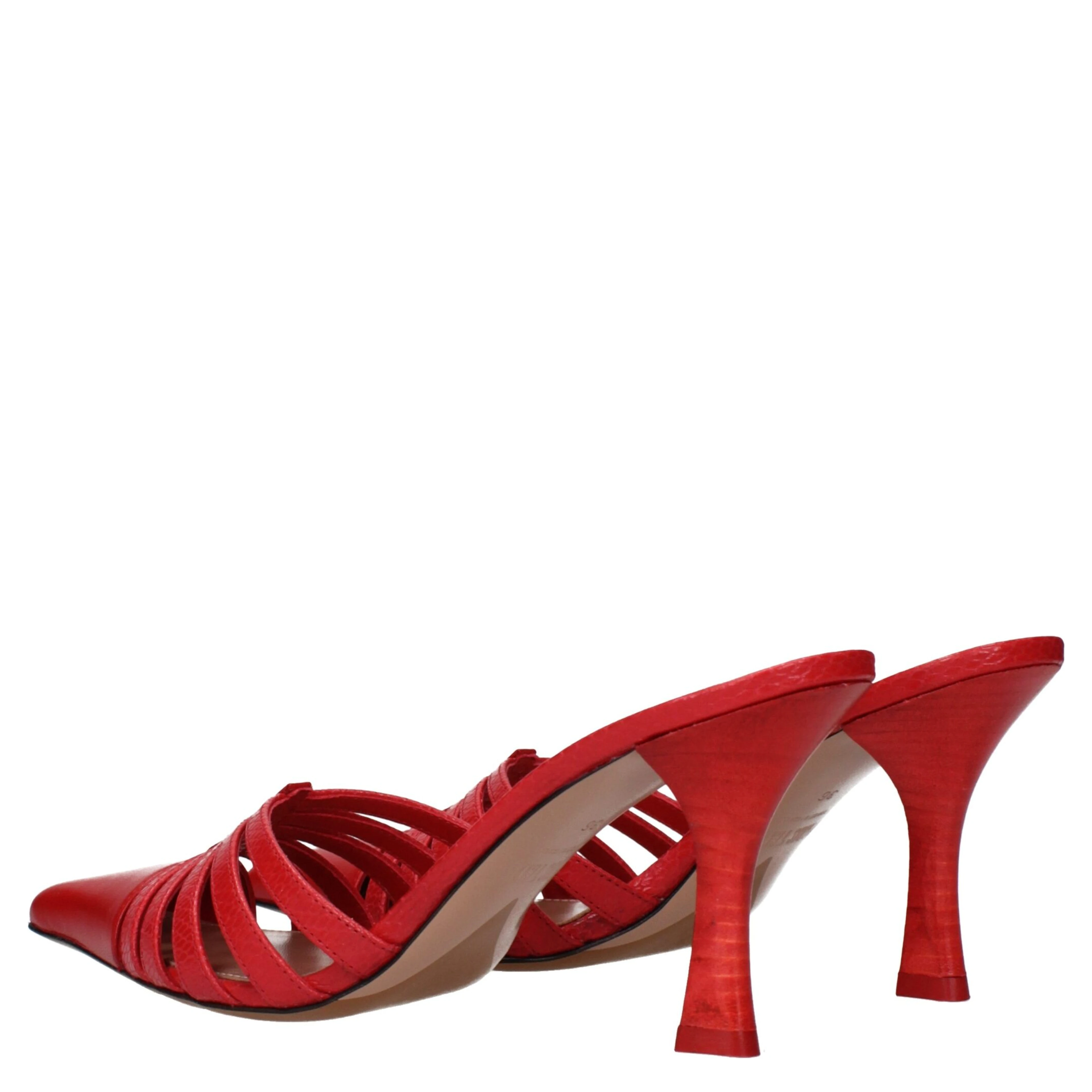 Red Leather Stiletto Heel Sandals