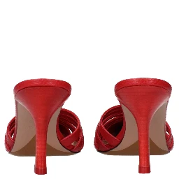 Red Leather Stiletto Heel Sandals