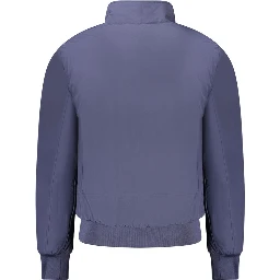 Blue Polyester Men's Bomber Jacket