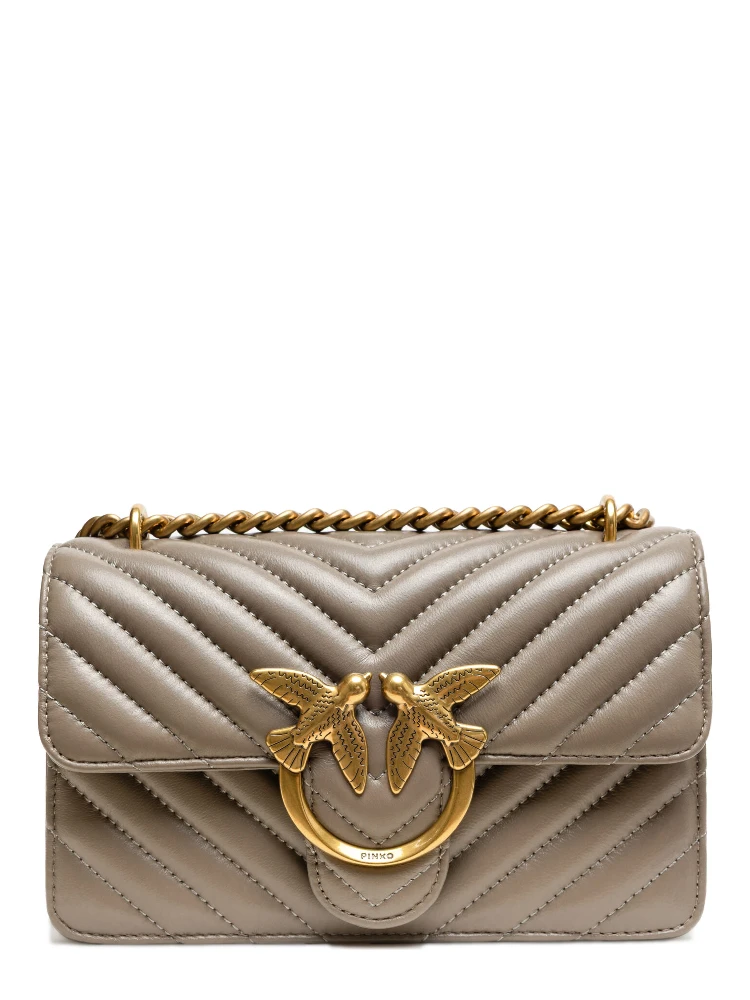 Grey Leather Love One Mini Shoulder Bag