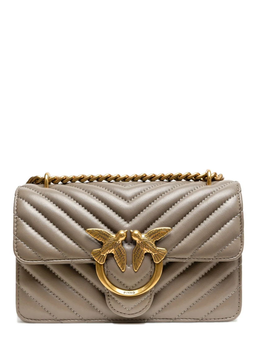 Grey Leather Love One Mini Shoulder Bag